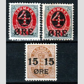 FRIMRKER DANMARK | 1904 - AFA 40,40B,41 - 4/8 re og 15/24 re provisorier - Ubrugt