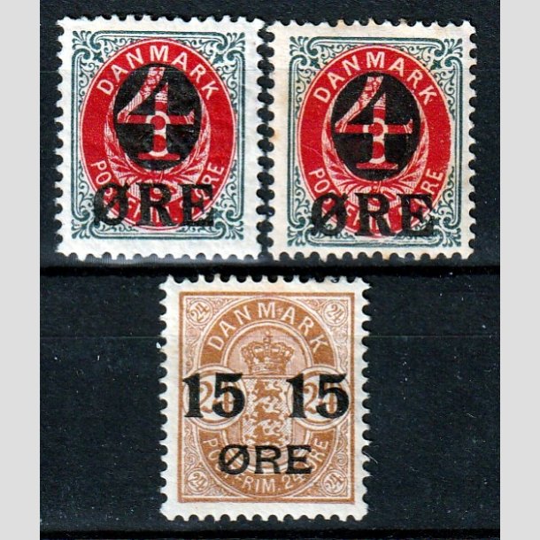 FRIMRKER DANMARK | 1904 - AFA 40,40B,41 - 4/8 re og 15/24 re provisorier - Ubrugt