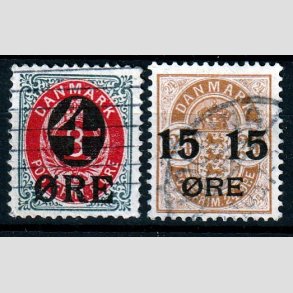 FRIMRKER DANMARK | 1904 - AFA 40,41 - 4/8 re gr/rd og 15/24 re brun provisorier - Stemplet