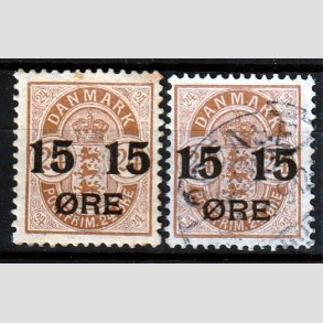 FRIMRKER DANMARK | 1904 - AFA 41 - 15/24 re brun provisorier 2 stk. - Ubrugt/Stemplet