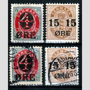 FRIMRKER DANMARK | 1904 - AFA 40,41 - 4/8 re og 15/24 re provisorier, to par - Ubrugt/Stemplet