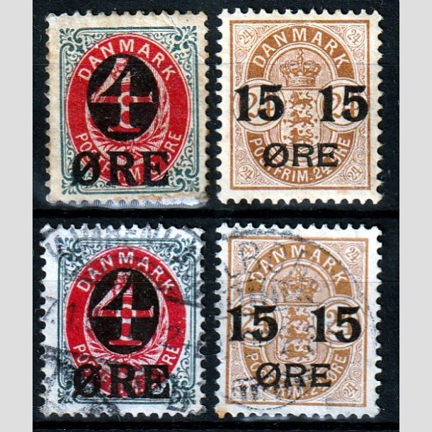 FRIMRKER DANMARK | 1904 - AFA 40,41 - 4/8 re og 15/24 re provisorier, to par - Ubrugt/Stemplet