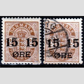 FRIMRKER DANMARK | 1904 - AFA 41 - 15/24 re brun provisorier 2 stk. - Ubrugt/Stemplet
