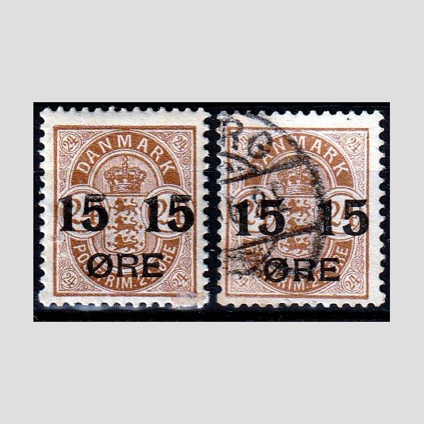 FRIMRKER DANMARK | 1904 - AFA 41 - 15/24 re brun provisorier 2 stk. - Ubrugt/Stemplet