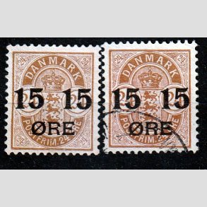 FRIMRKER DANMARK | 1904 - AFA 41 - 15/24 re brun provisorier 2 stk. - Ubrugt/Stemplet