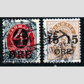 FRIMRKER DANMARK | 1904 - AFA 40,41 - 4/8 re gr/rd og 15/24 re brun provisorier - Stemplet