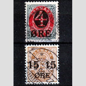 FRIMRKER DANMARK | 1904 - AFA 40,41 - 4/8 re gr/rd og 15/24 re brun provisorier - Stemplet