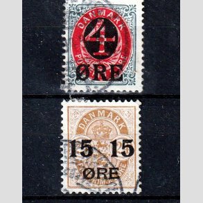 FRIMRKER DANMARK | 1904 - AFA 40,41 - 4/8 re gr/rd og 15/24 re brun provisorier - Stemplet