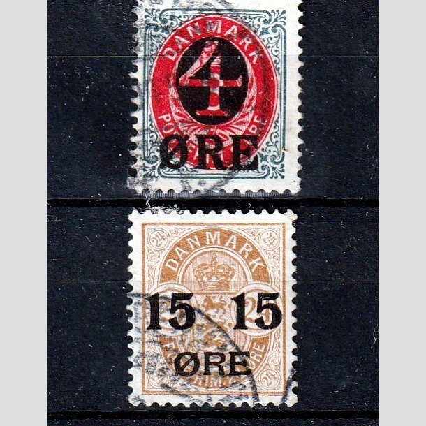 FRIMRKER DANMARK | 1904 - AFA 40,41 - 4/8 re gr/rd og 15/24 re brun provisorier - Stemplet