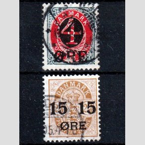 FRIMRKER DANMARK | 1904 - AFA 40,41 - 4/8 re gr/rd og 15/24 re brun provisorier - Stemplet