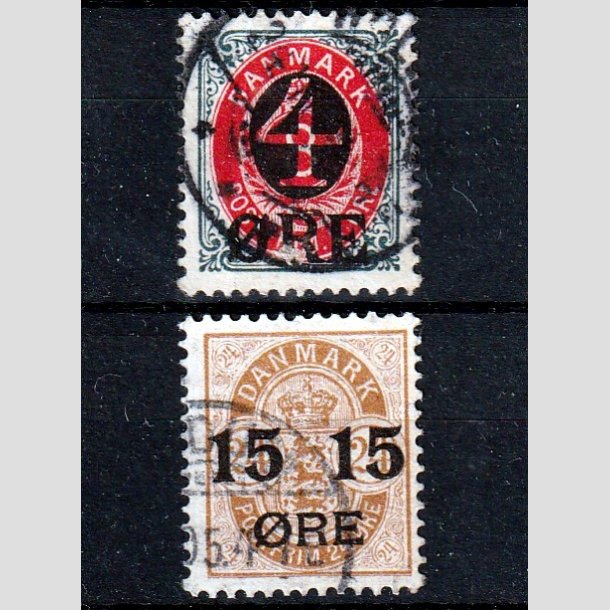 FRIMRKER DANMARK | 1904 - AFA 40,41 - 4/8 re gr/rd og 15/24 re brun provisorier - Stemplet