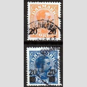 FRIMRKER DANMARK | 1926 - AFA 152,153 - 20 20/30 re orange og 20 20/40 re bl Chr. X provisorier - Stemplet