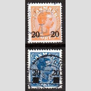 FRIMRKER DANMARK | 1926 - AFA 152,153 - 20 20/30 re orange og 20 20/40 re bl Chr. X provisorier - Stemplet