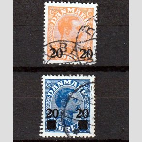 FRIMRKER DANMARK | 1926 - AFA 152,153 - 20 20/30 re orange og 20 20/40 re bl Chr. X provisorier - Stemplet