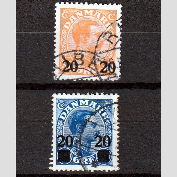 FRIMRKER DANMARK | 1926 - AFA 152,153 - 20 20/30 re orange og 20 20/40 re bl Chr. X provisorier - Stemplet