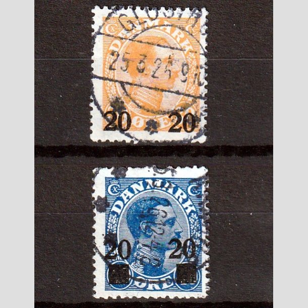 FRIMRKER DANMARK | 1926 - AFA 152,153 - 20 20/30 re orange og 20 20/40 re bl Chr. X provisorier - Stemplet