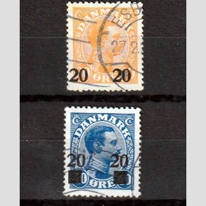 FRIMRKER DANMARK | 1926 - AFA 152,153 - 20 20/30 re orange og 20 20/40 re bl Chr. X provisorier - Stemplet