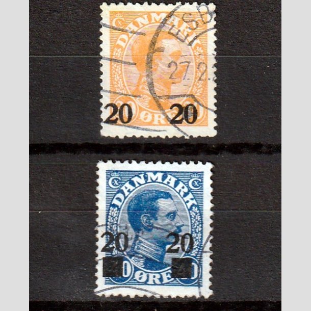 FRIMRKER DANMARK | 1926 - AFA 152,153 - 20 20/30 re orange og 20 20/40 re bl Chr. X provisorier - Stemplet