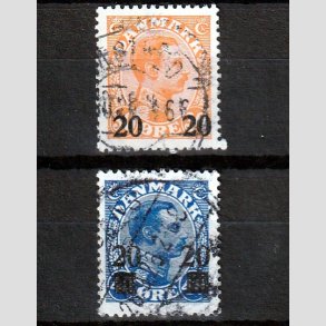 FRIMRKER DANMARK | 1926 - AFA 152,153 - 20 20/30 re orange og 20 20/40 re bl Chr. X provisorier - Stemplet