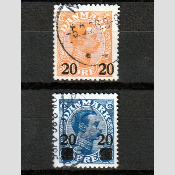 FRIMRKER DANMARK | 1926 - AFA 152,153 - 20 20/30 re orange og 20 20/40 re bl Chr. X provisorier - Stemplet