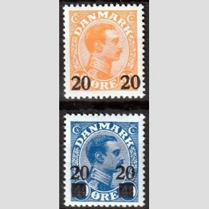 FRIMRKER DANMARK | 1926 - AFA 152,153 - 20 20/30 re orange og 20 20/40 re bl Chr. X provisorier - Postfrisk