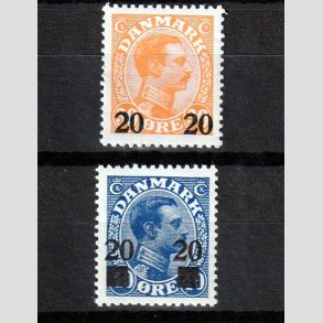 FRIMRKER DANMARK | 1926 - AFA 152,153 - 20 20/30 re orange og 20 20/40 re bl Chr. X provisorier - Postfrisk
