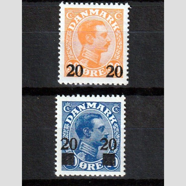 FRIMRKER DANMARK | 1926 - AFA 152,153 - 20 20/30 re orange og 20 20/40 re bl Chr. X provisorier - Postfrisk