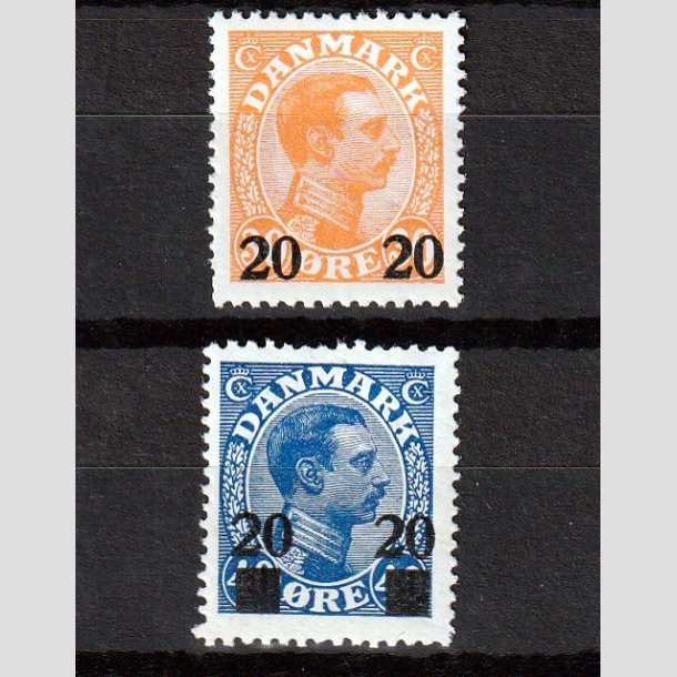 FRIMRKER DANMARK | 1926 - AFA 152,153 - 20 20/30 re orange og 20 20/40 re bl Chr. X provisorier - Postfrisk