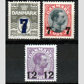 FRIMRKER DANMARK | 1926 - AFA 157,158,159 - 7/8 re, 7 7/27 re og 12 12/15 re provisorier i st - Postfrisk