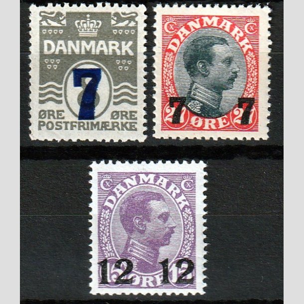 FRIMRKER DANMARK | 1926 - AFA 157,158,159 - 7/8 re, 7 7/27 re og 12 12/15 re provisorier i st - Postfrisk