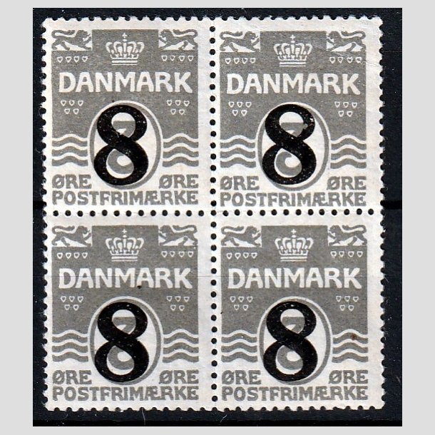 FRIMRKER DANMARK | 1921-22 - AFA 117 - 8/3 re gr provisorier i Fire-blok - Postfrisk