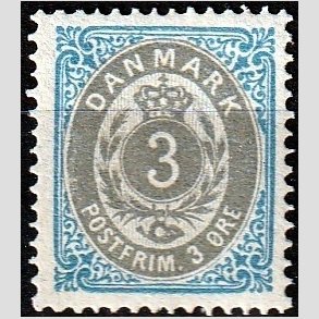 FRIM�RKER DANMARK | 1875 - AFA 22 - 3 �re bl�/gr� - Postfrisk
