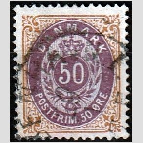 FRIM�RKER DANMARK | 1875 - AFA 30 - 50 �re brun/lilla - Stemplet
