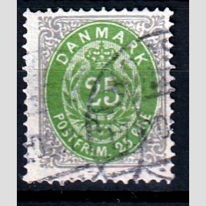 FRIM�RKER DANMARK | 1895 - AFA 29B - 3K - 25 �re gr�/gr�n - Stemplet