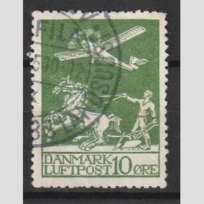 FRIM�RKER DANMARK | 1925 - AFA 144 - Gl. Luftpost 10 �re gr�n - Stemplet