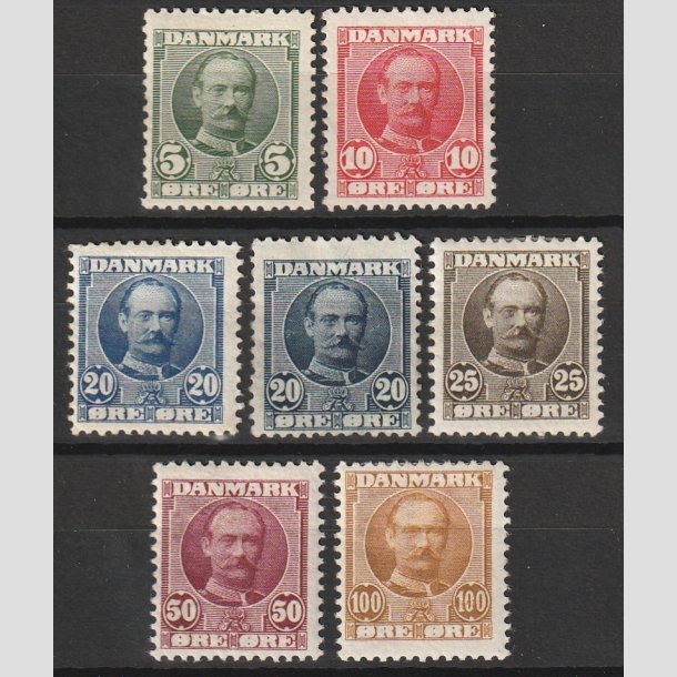 FRIMRKER DANMARK | 1907 - (S) AFA 54,55,56,56a,57,58,59 - Frederik VIII i komplet st - Ubrugt