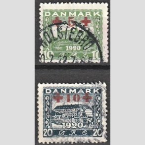 FRIMRKER DANMARK | 1921 - AFA 120,121 - +5 +10 re grn og +10 +20 re bl Rde Kors provisorier - Stemplet