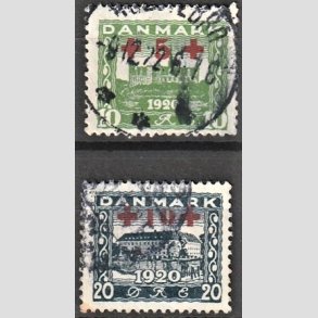 FRIMRKER DANMARK | 1921 - AFA 120,121 - +5 +10 re grn og +10 +20 re bl Rde Kors provisorier - Stemplet