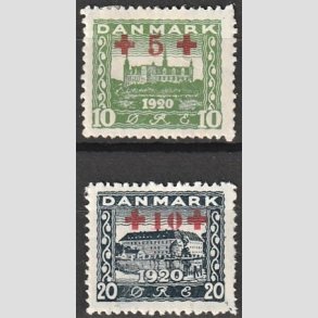 FRIMRKER DANMARK | 1921 - AFA 120,121 - +5 +10 re grn og +10 +20 re bl Rde Kors provisorier - Ubrugt