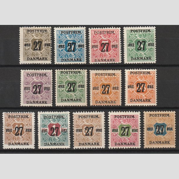 FRIMRKER DANMARK | 1918 - AFA  85-97 - 27 res Provisorier komplet (-X'erne) - Ubrugt