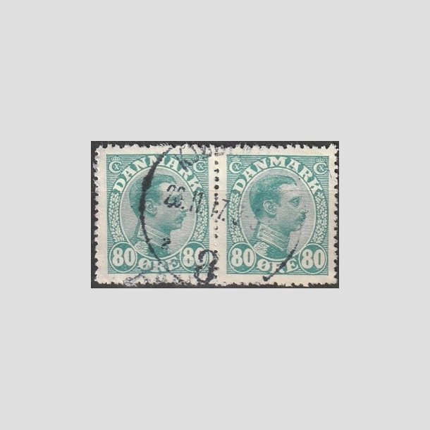 FRIMRKER DANMARK | 1915 - AFA 84 - Chr. X 80 re blgrn i par - Stemplet