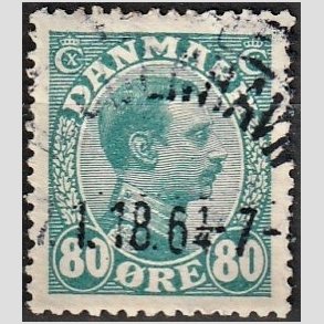 FRIMRKER DANMARK | 1915 - AFA 84 - Chr. X 80 re blgrn - Stemplet