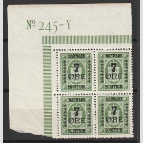 FRIMRKER DANMARK | 1926 - AFA 164 - 7/10 re grn Provisorier i Fire-Blok med NV marginal 245-Y - Postfrisk