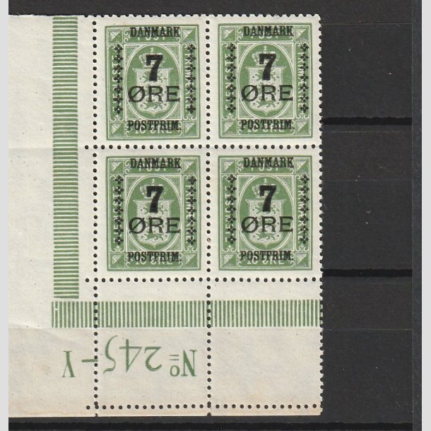 FRIMRKER DANMARK | 1926 - AFA 164 - 7/10 re grn Provisorier i Fire-Blok med SV marginal 245-Y - Postfrisk