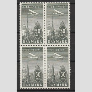 FRIMRKER DANMARK | 1934 - AFA 219 - Ny Luftpost 50 re gr i Fire-Blok - Postfrisk