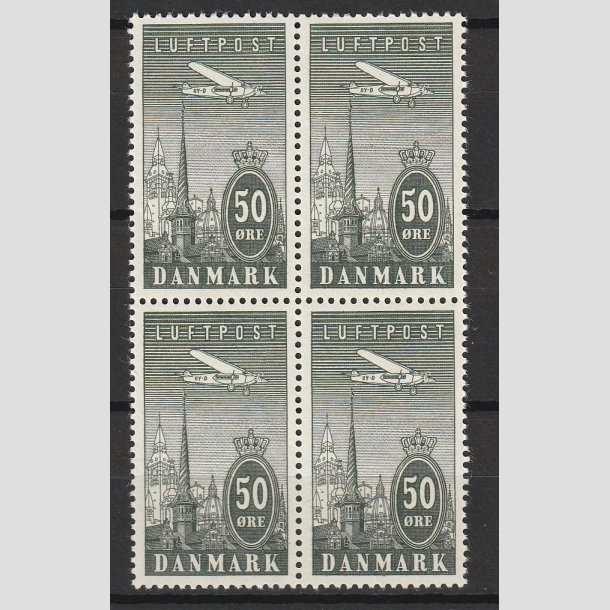 FRIMRKER DANMARK | 1934 - AFA 219 - Ny Luftpost 50 re gr i Fire-Blok - Postfrisk