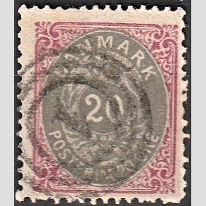 FRIM�RKER DANMARK | 1875 - AFA 28 - 20 �re r�d/gr� - Stemplet