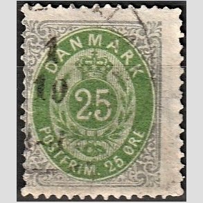 FRIM�RKER DANMARK | 1875 - AFA 29 - 25 �re gr�/gr�n - Stemplet