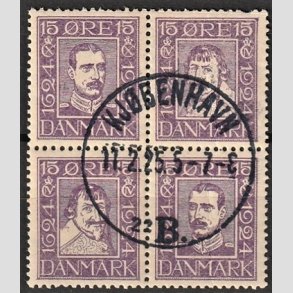 FRIMRKER DANMARK | 1924 - AFA 136-139 - Postjubilum 15 re violet i Fire-blok - Lux Stemplet 