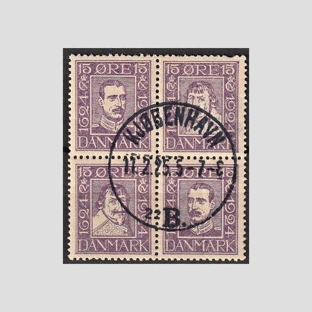 FRIMRKER DANMARK | 1924 - AFA 136-139 - Postjubilum 15 re violet i Fire-blok - Lux Stemplet "KJBENHAVN"